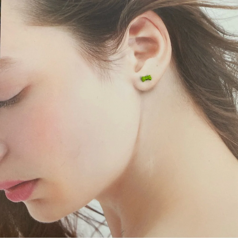 4/$15 Lime Green Bow Stud Earrings